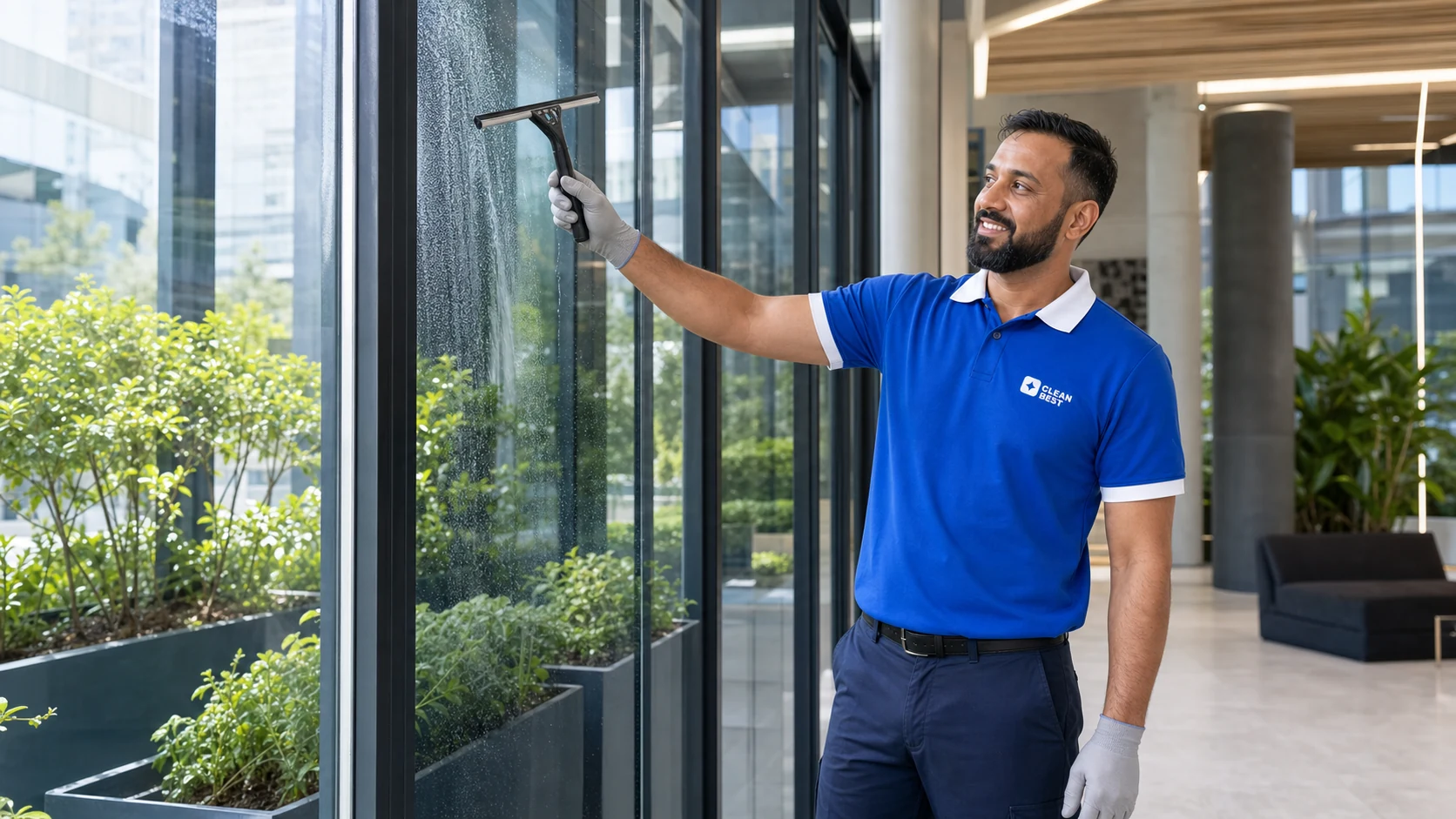 Clean Best cleaner mopping the entry foyer of a new townhouse complex in Oran Park NSW
